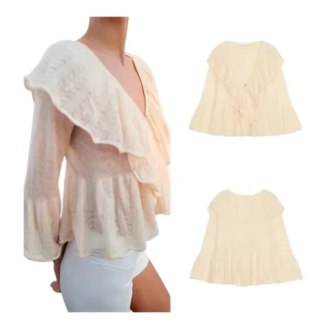Zara Knitted Sweater - Cream Ruffle Blouse