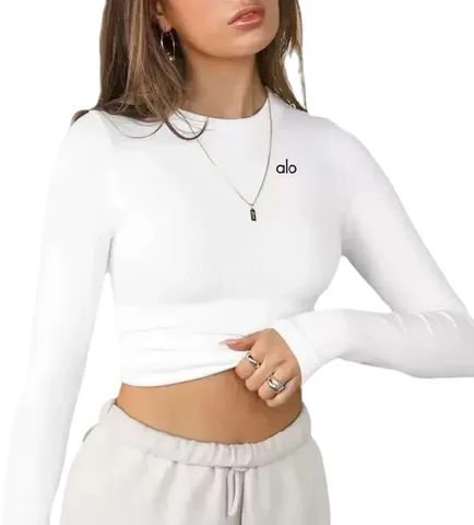 Alo Long Tee - White Cropped, Slim