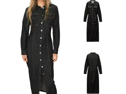 Zara Dress - Black Denim Shirt Maxi