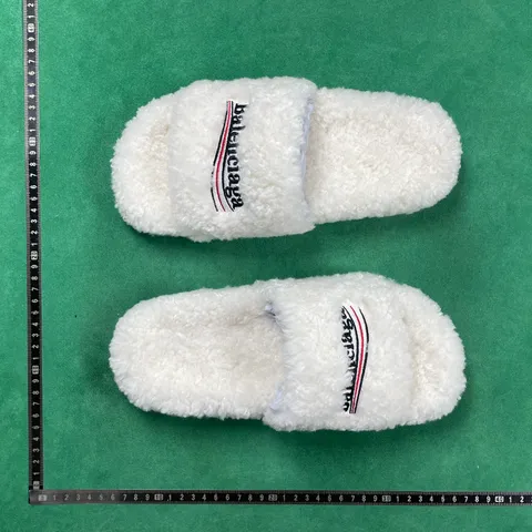 Balenciaga - White Fur Slides