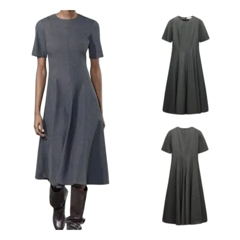 Zara Dress - Grey Short Sleeve Midi