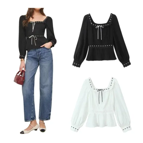 Zara Shirt - Square-Neck Blouse Multi-Colour