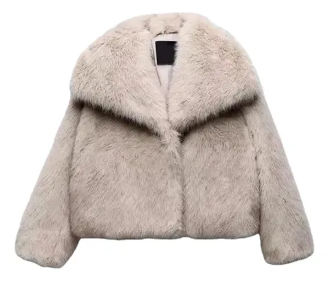 Zara Short Coat - Cream Faux Fur
