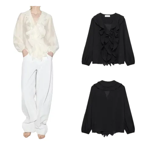 Zara Shirt - Black Ruffle Bow