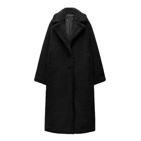Zara Woolen Coat - Black Teddy Coat