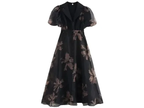 Zara Dress - Black Organza Floral Maxi