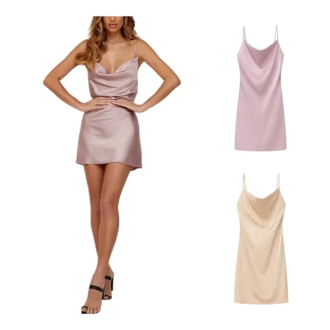 Zara Dress - Satin Cowl Mini Multi-Colour