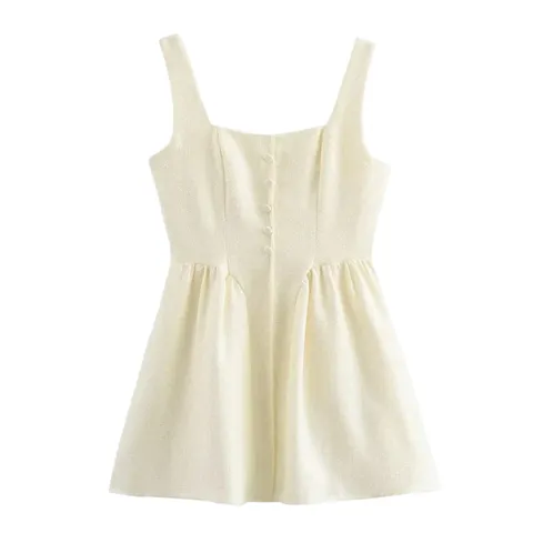 Zara Dress - Cream Button Mini