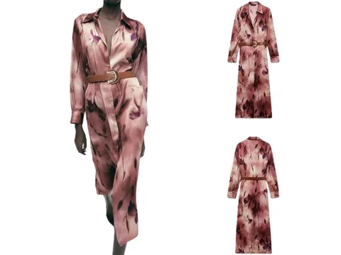 Zara Dress - Pink Satin Shirt Maxi