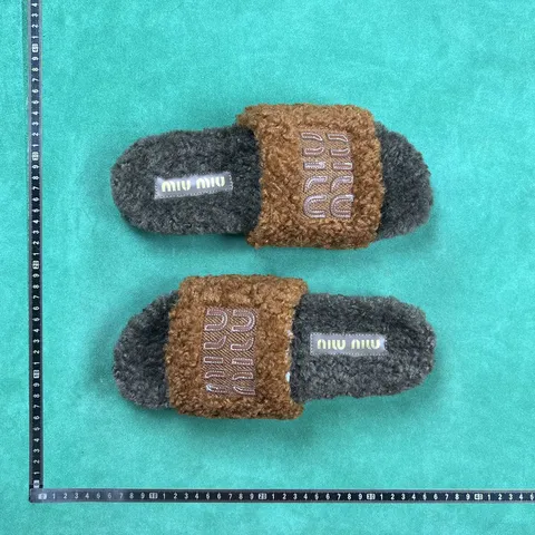 Miu Miu - Grey & Brown Shearling Slide