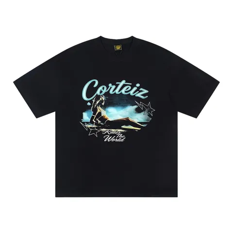 Corteiz Tee - Black Island Print, Cotton