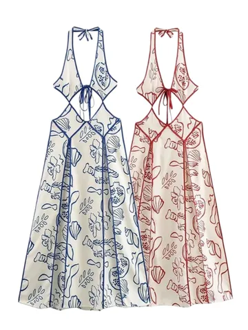 Zara Dress - Blue & Pink Halter Maxi