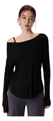 Alo Long Tee - Black Off-Shoulder