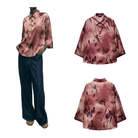 Zara Shirt - Rose Print Satin