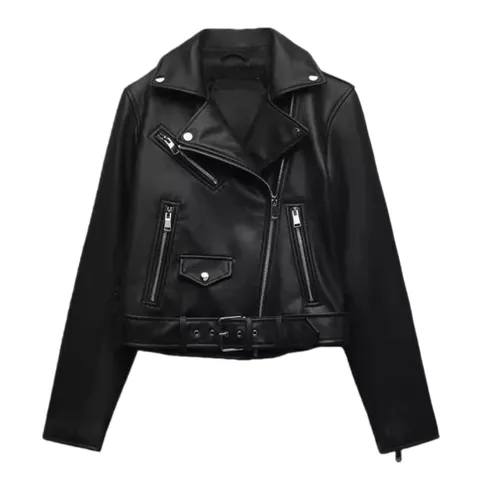 Zara Short Coat - Black Leather Biker