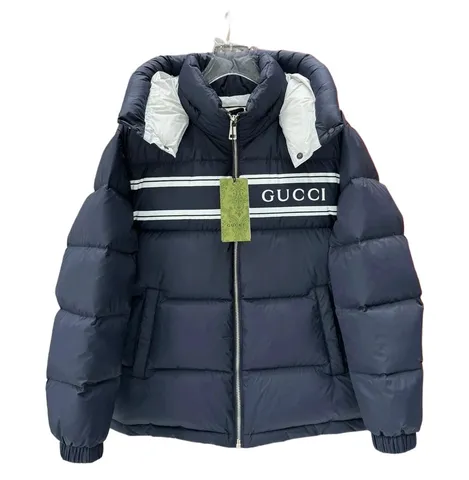 Gucci Down Jacket - Navy Logo Band Puffer