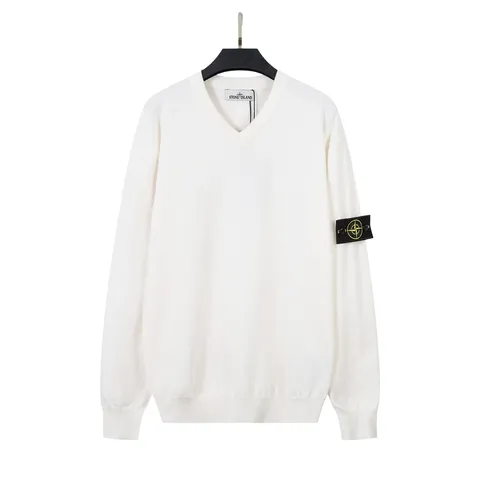 Stone Island Sweater - Cream V-Neck Knit