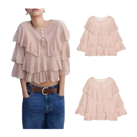 Zara Knitted Sweater - Pink Tiered Blouse