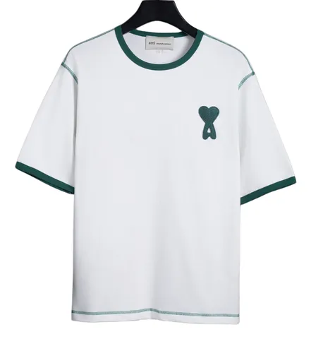Ami Tee - White Green Heart Ringer