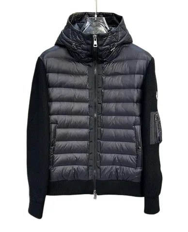 Moncler Down Jacket - Navy Knit Hybrid Hooded