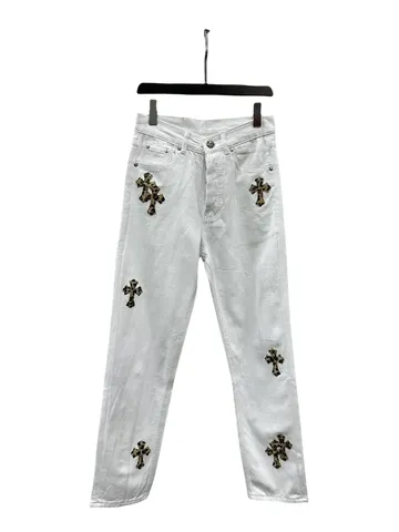 Chrome Hearts Jeans - White Leather Cross