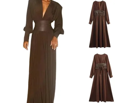 Zara Dress - Brown Belted Maxi, Long