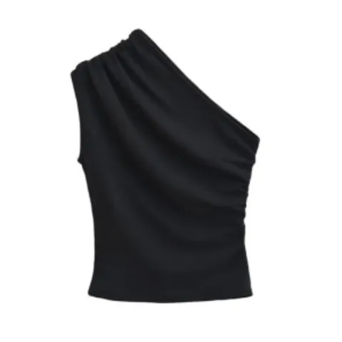 Hollowed-out backless halter top - Black One-Shoulder Top