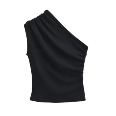 Hollowed-out backless halter top - Black One-Shoulder Top