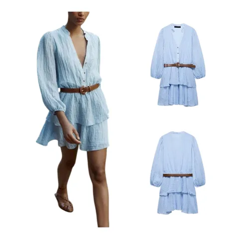 Zara Dress - Light Blue Belted Mini