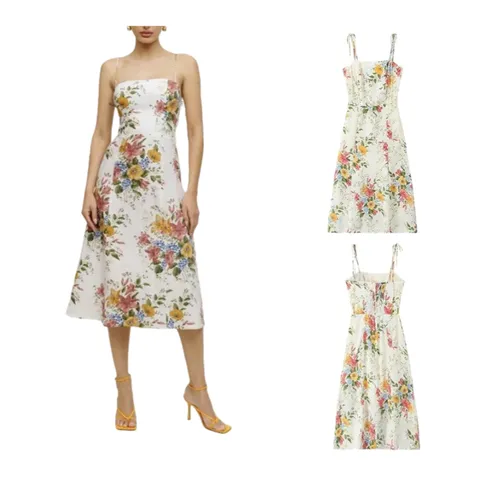 Zara Dress - White Floral Midi, Slim