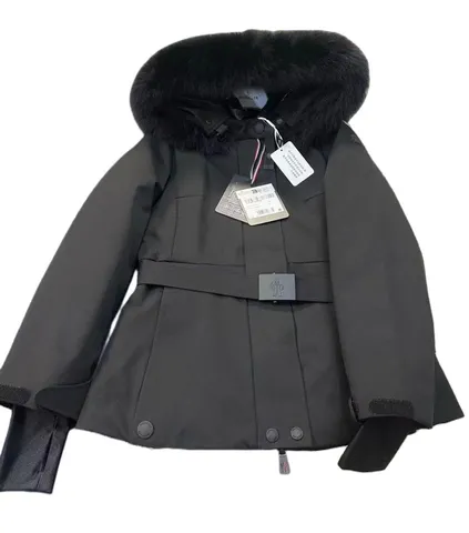 Moncler Down Jacket - Black Fur Hood Belted