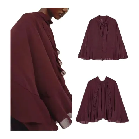 Zara Short Coat - Burgundy Cape Blouse