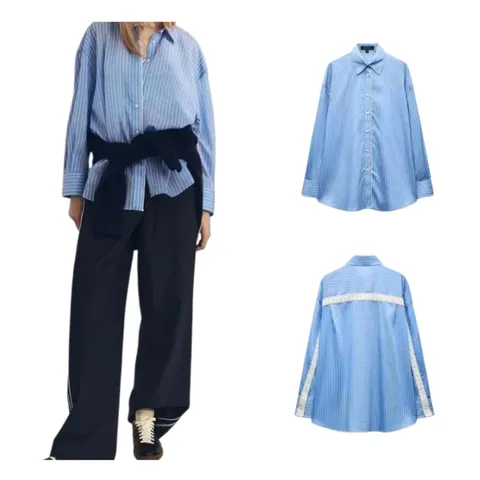 Zara Shirt - Blue Stripe Oversized, Poplin