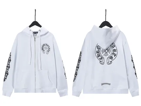 Chrome Hearts Hoodie - White Zip Horseshoe