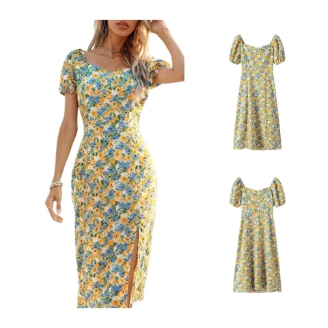 Zara Dress - Yellow Floral Midi, Cinched