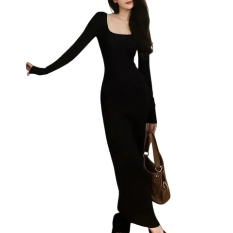 Skims Dress - Black Long Sleeve Maxi