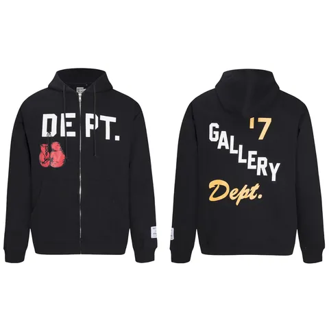 Gallery Dept Hoodie - Black Zip Boxing Print