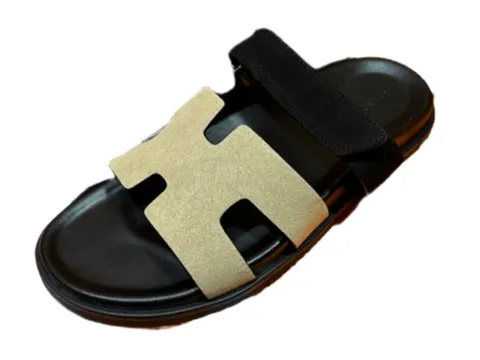 Hermes Slippers - Black & Cream Chypre