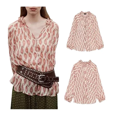 Zara Shirt - Pink Print Blouse
