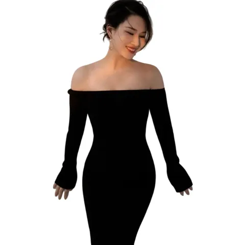 Skims Dress - Black Off-Shoulder Maxi
