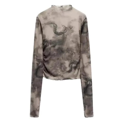 Zara Tops - Taupe Dragon Print Mesh