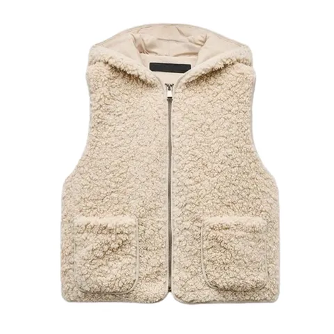 Zara Waistcoat - Cream Sherpa Hooded Vest