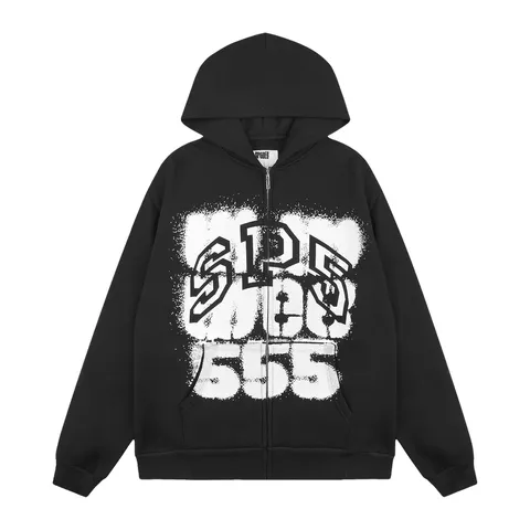 Sp5der Zipper Hoodie - Black 555 Zip