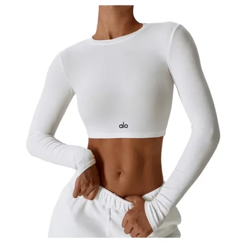 Alo Long Tee - White Cropped, Pilates