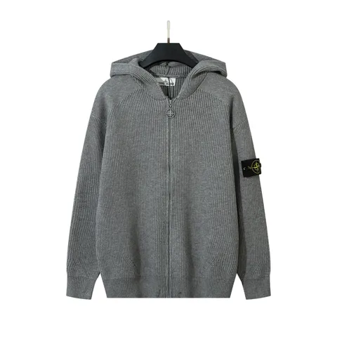 Stone Island Sweater - Grey Knit Zip Hoodie