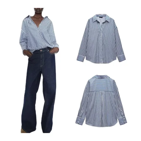 Zara Shirt - Blue Stripe, Poplin