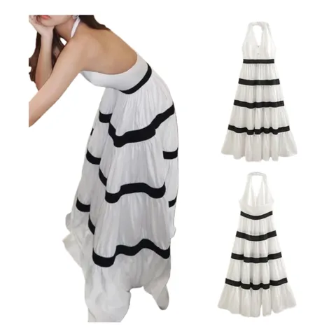 Zara Dress - White Stripe Halter Maxi