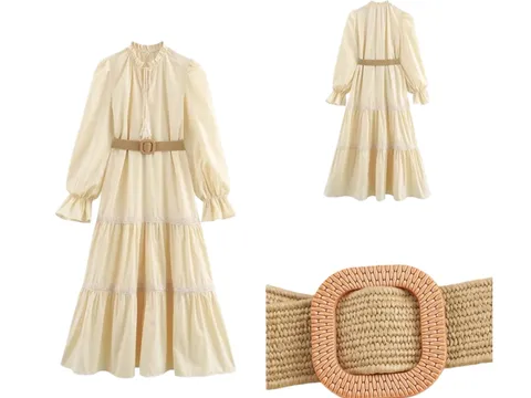 Zara Dress - Cream Belted Tiered Maxi