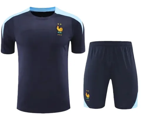 2425 France Training clothes suit Short sleeve Fan version - Navy Tee & Shorts