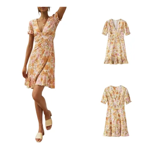 Zara Dress - Orange Floral Wrap Mini